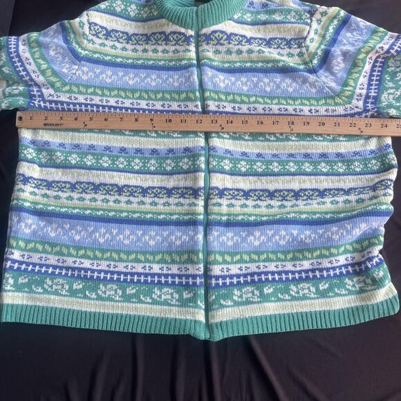 Blair Sweater Womens Extra Large Green Blue Zip Cardigan Fair Isle Knit Pastel - Picture 7 of 8